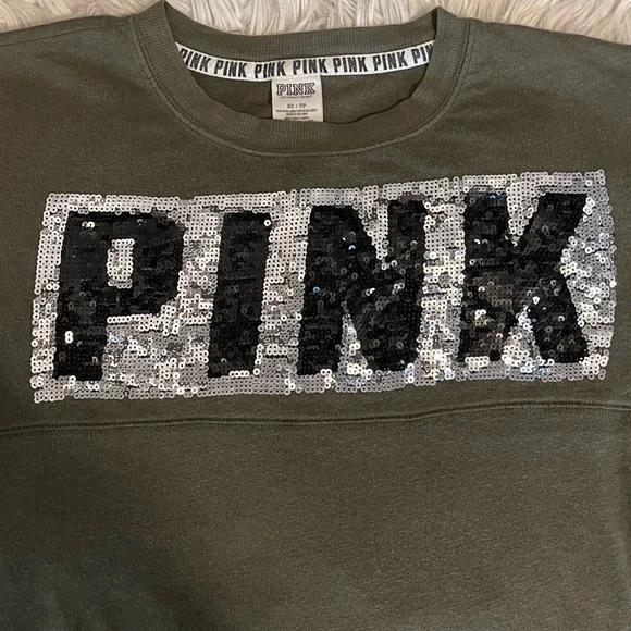 PINK | Sequin | Crewneck Sweatshirt | Green & Black - Picture 3 of 11